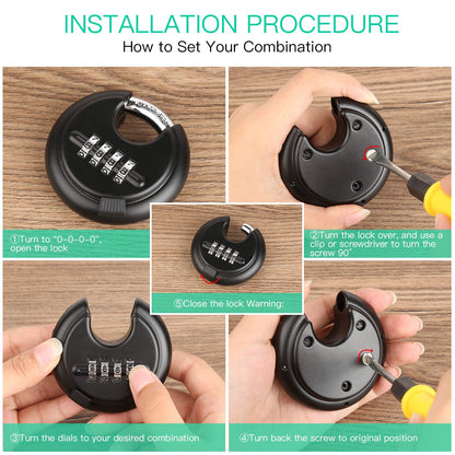 DELSWIN 4 Digit Combination Disc Padlock with Hardened Steel Shackle Combo Lock for Sheds, Storage Unit, School Gym Locker and Fence (Black,1Pcs)