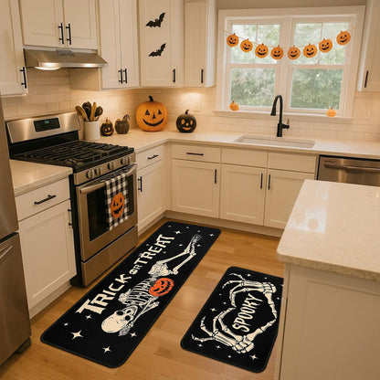 Ghroiep 2 Piece Halloween Kitchen Decor Rugs Set,Skeleton Kitchen Rugs and Mats Non Skid Washable Absorbent Kitchen Accessories Decoration Floor Mats 17"x47"+17"x30"