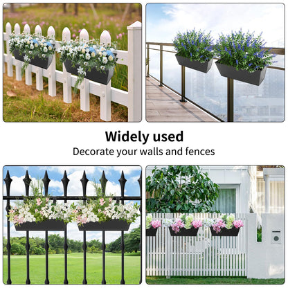 Holensun Railing Planters Outdoor Balcony 16 Inch Deck Over The Railing Planter Boxes Hanging Planters for Fence Flower 3 Pcs (Black)