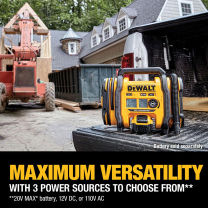 DEWALT Tire Inflator Portable Air Compressor 20V MAX, Air Pump with Automatic Shut Off, LED Light, Tool Only (DCC020IB)