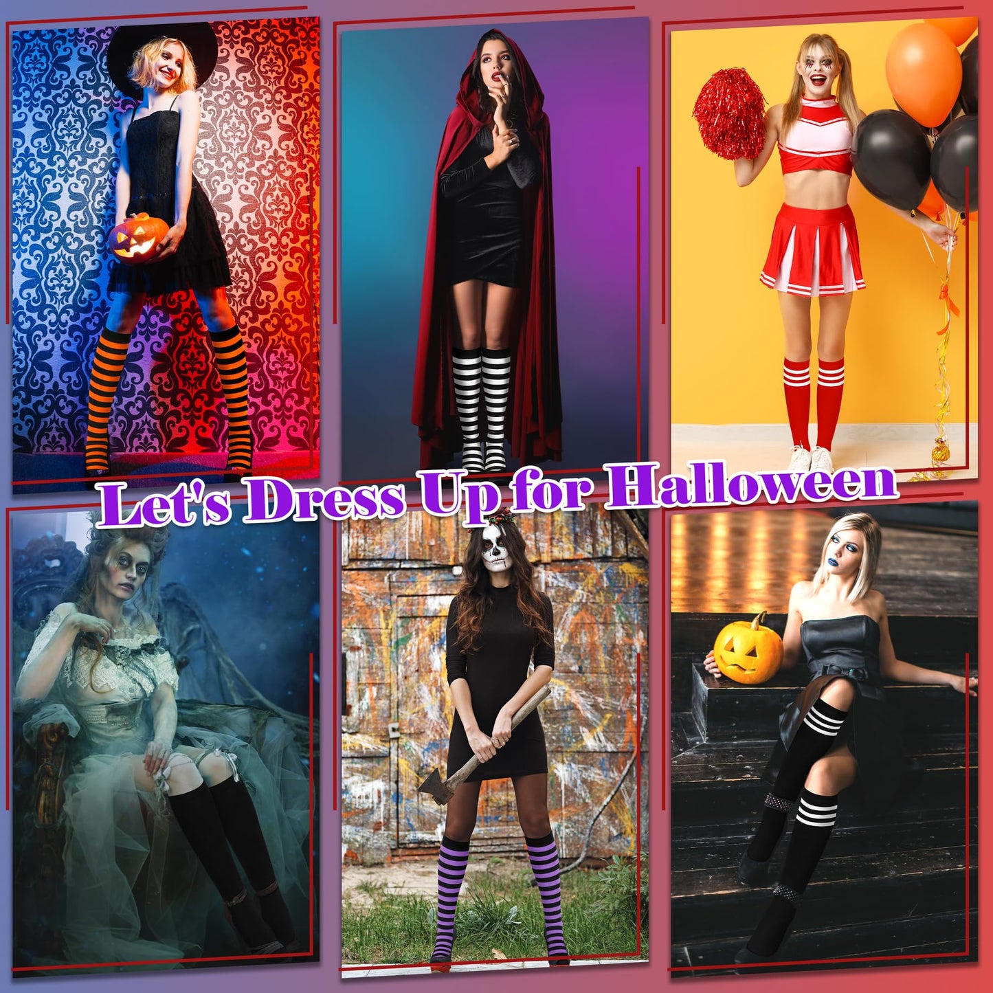 Halloween Socks Woman Halloween Knee High Socks for Women Black and White Striped Socks Purple Striped Socks Witch Socks