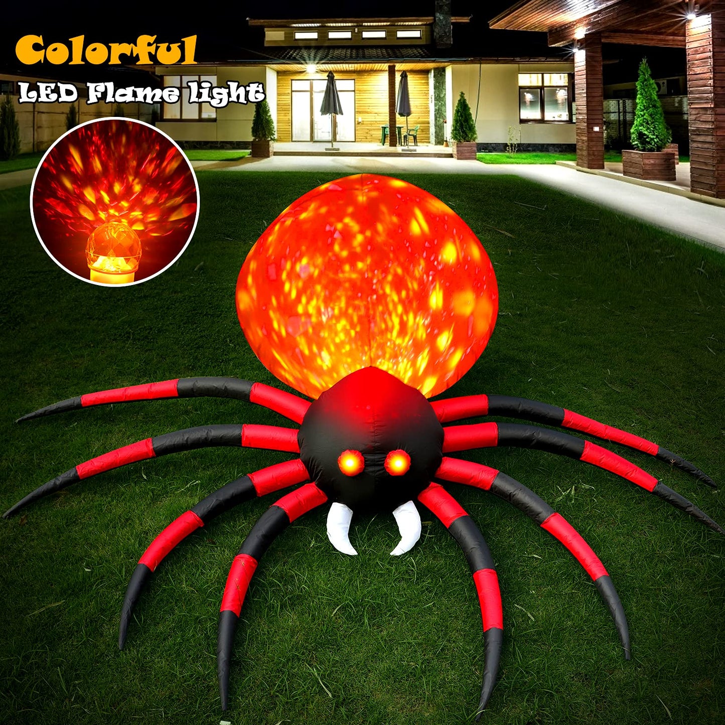 8 FT Halloween Inflatable Spider Outdoor Decorations for Yard, Giant Crawling Spider with LED Rotating Flame, Large Creepy Spider Props for Halloween Party Garden Lawn Patio Outside House Window Decor