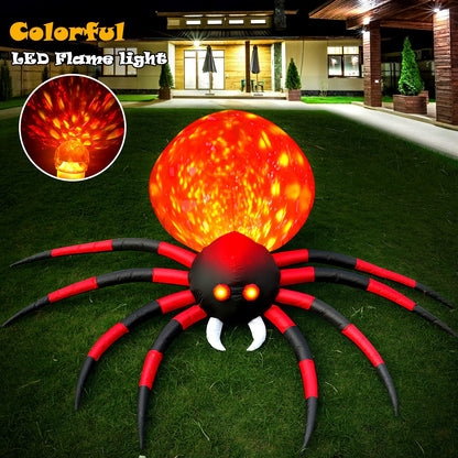 8 FT Halloween Inflatable Spider Outdoor Decorations for Yard, Giant Crawling Spider with LED Rotating Flame, Large Creepy Spider Props for Halloween Party Garden Lawn Patio Outside House Window Decor