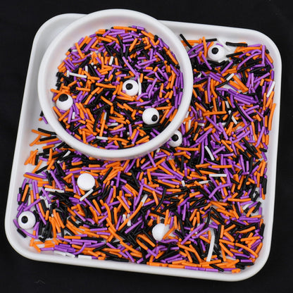 Halloween Sprinkles, Black Orange Purple White Jimmies with Edible Candy Eyes for Cake Decorating, 4.6oz Cookie Cupcake Decorations for Spooky Halloween Baking & Party Treats