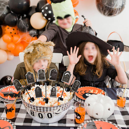 48 PCS Halloween Cupcake Toppers Tombstone Cupcake Picks Novelty Mini Shovel Spoons Horrible Gravestone Skeleton Cupcake Decorations for Halloween Theme Birthday Party Cake Decorations Supplies