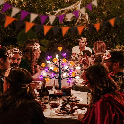 18 Inch Black Halloween Tree Light with 24 LED Pumpkin Bat Ghost Lights, Timer/USB/Battery Operated Halloween Lights Halloween Decorations Indoor Outdoor for Home Table Mantle Halloween Party Decor