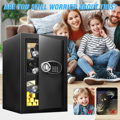 2.5 Cu Ft Large Safe Box with Fireproof Waterproof for Documents - Steel Security Personal Fire Safe with Digital Keypad, Emergency Battery Box & Combination Lock, Safety Box for Valuables Money Cash
