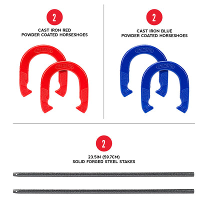Franklin Sports Horseshoes Set - Metal Horseshoe Game Set for Adults + Kids - Official Weight Steel Construction - Beach + Lawn Outdoor Game - Intermediate