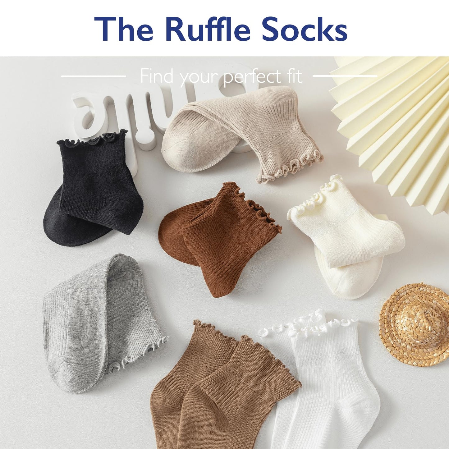 Hstyle Ruffle Socks Women, 6 Pairs of White Breathable Cool Ankle Socks