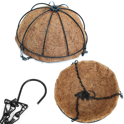 JFFLYIT Metal 10 inch Round Planter, 4 Pack Hanging Wire Basket with Coco Fiber Liners, for Outdoor Plants Decoration