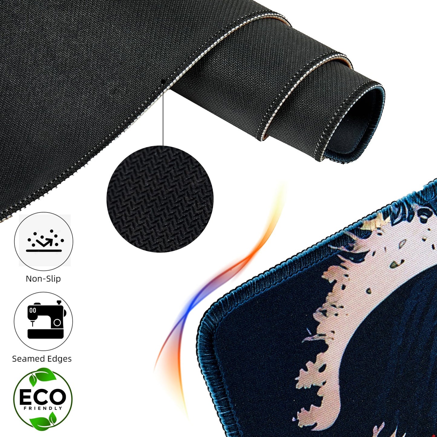 Hopipad Japanese Sea Waves Large Gaming Mouse Pad for Desk, Desk Mat with Seamed Edges, Waterproof Desk Pad, Non-Slip Rubber Base, 31.5x11.8 Inch Keyboard Pad Computer Mat, Big XL Mousepad