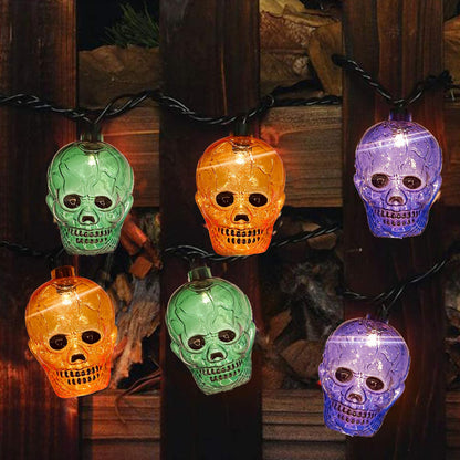 GOOTHY Halloween Skull String Lights 8.5Ft Outdoor Halloween Decorations Lights with 10 LED Orange Purple Green Skeleton Light, Plug in Skeleton Lights for Indoor Party Window Patio Bedroom Decor
