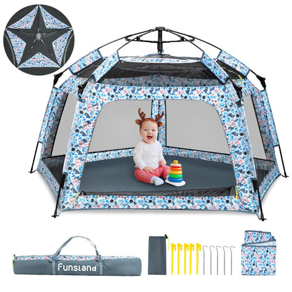 Funsland Baby Playpen Pop-up Tent - Outdoor & Indoor Play Tent for Beach with Canopy Travel Bag Portable Play Yard for Babies & Toddlers (Ocean)