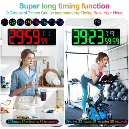 Large Digital Wall Clock Large Display 17.2" Big Digital Timer with 9 Groups Timer Remote Control for Gym Classroom 10 Colors Available for LED Wall Clock with Temperature Date Week DST Dynamic RGB