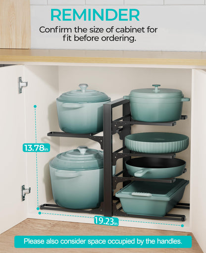 ORDORA Pots and Pans Organizer for Cabinet 16.61'' Height, 8 Tier Pot Organizers Rack with 3 DIY Methods, Adjustable Pan Organizer under Cabinet Kitchen Organization and Storage