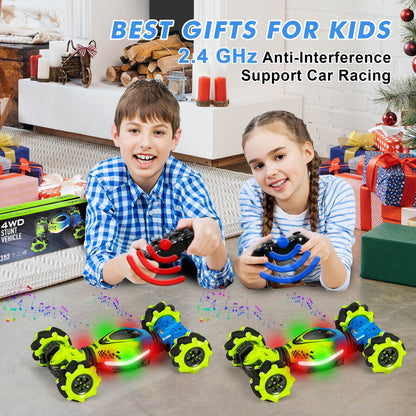 Fosgoit Gesture RC Car, 2.4GHz 4WD Gesture Sensing RC Stunt Car Toys for 6-12 Years Old Boys Girls, Hand Controlled Remote Drift Twist Offroad 360° Rotation with Lights Music for Birthday Gifts