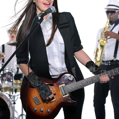 JISEN Women Punk Fingerless Gloves Ripped Cosplay Gothic Mittens for Halloween Costume Party E-Black