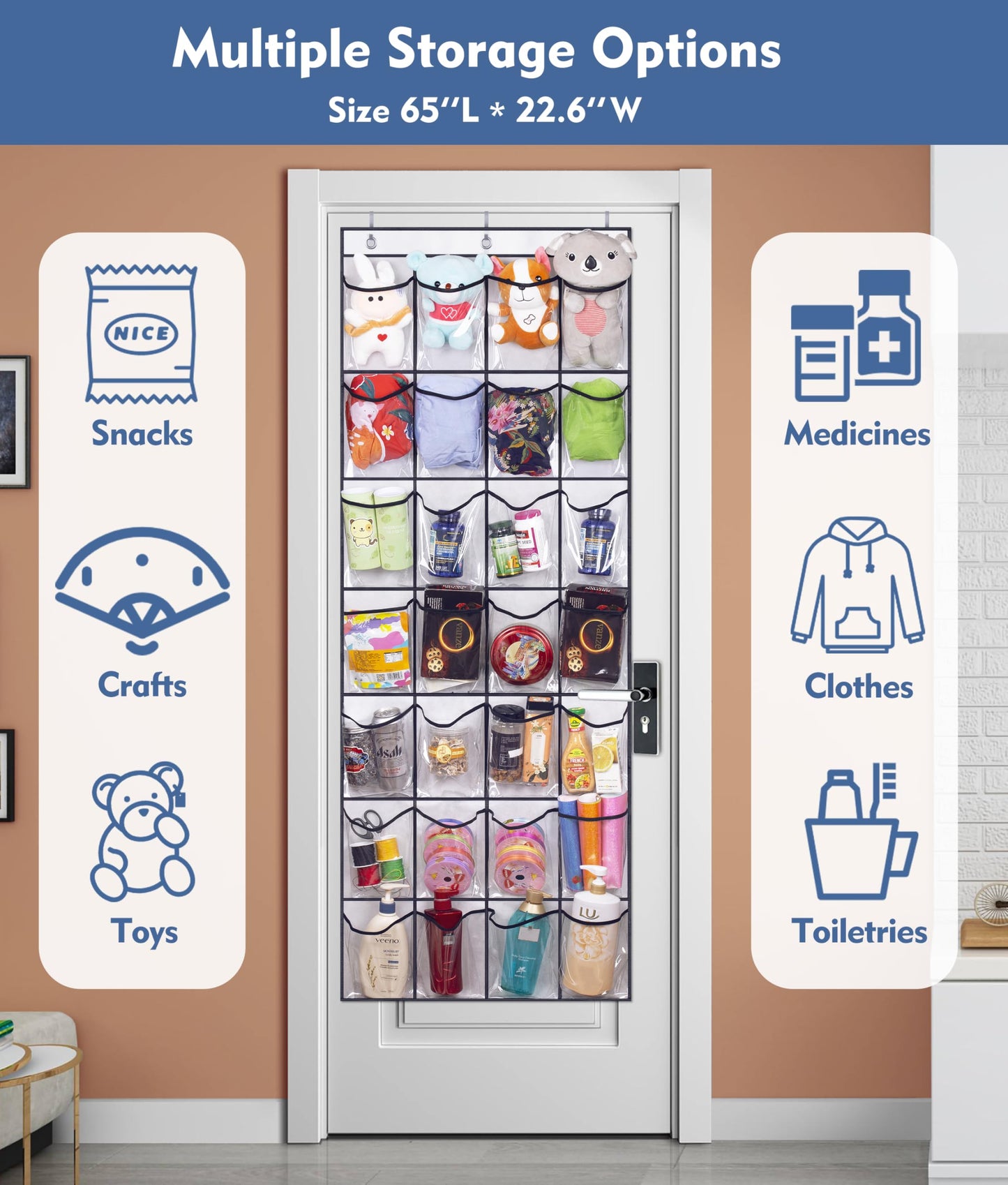 KEETDY 28 Large Clear Over The Door Shoe Rack with Crystal Pockets Hanging Shoe Organizer Storage Shoe Holder for Closet Hanger, White