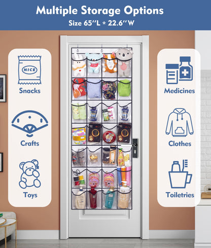 KEETDY 28 Large Clear Over The Door Shoe Rack with Crystal Pockets Hanging Shoe Organizer Storage Shoe Holder for Closet Hanger, White