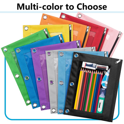 Forvencer Pencil Pouch for 3 Ring Binder, Binder Pencil Case with Smooth Zipper, Clear Window Pencil Case for Binder, Big Capacity 3 Ring Binder Pencil Bag with 3 Reinforced Grommets, Pink