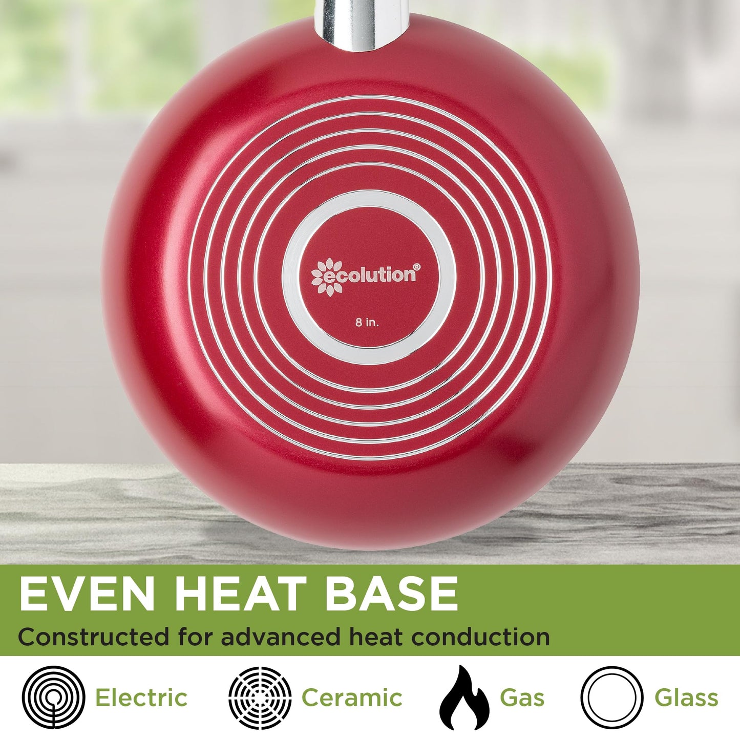 Ecolution Easy Clean Ceramic Nonstick Cookware Set, Dishwasher Safe Kitchen Pots and Pans Set, Comfort Grip Handle, Even Heating, Ultimate Food Release, 26-Piece, Red