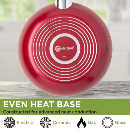 Ecolution Easy Clean Ceramic Nonstick Cookware Set, Dishwasher Safe Kitchen Pots and Pans Set, Comfort Grip Handle, Even Heating, Ultimate Food Release, 26-Piece, Red