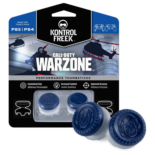 KontrolFreek Call of Duty: Warzone Performance Thumbsticks for PlayStation 4 (PS4) and PlayStation 5 (PS5) | 2 High-Rise, Hybrid| Blue/Gray