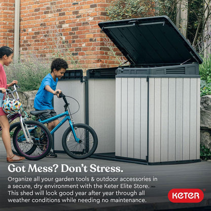 Keter Outdoor Storage Box & Shed for House, Patio & Yard, Elite Store, 4.6 x 2.7 Ft, Gray - Portable Utility Deck and Cabinet for Tools, Equipment, and Garbage