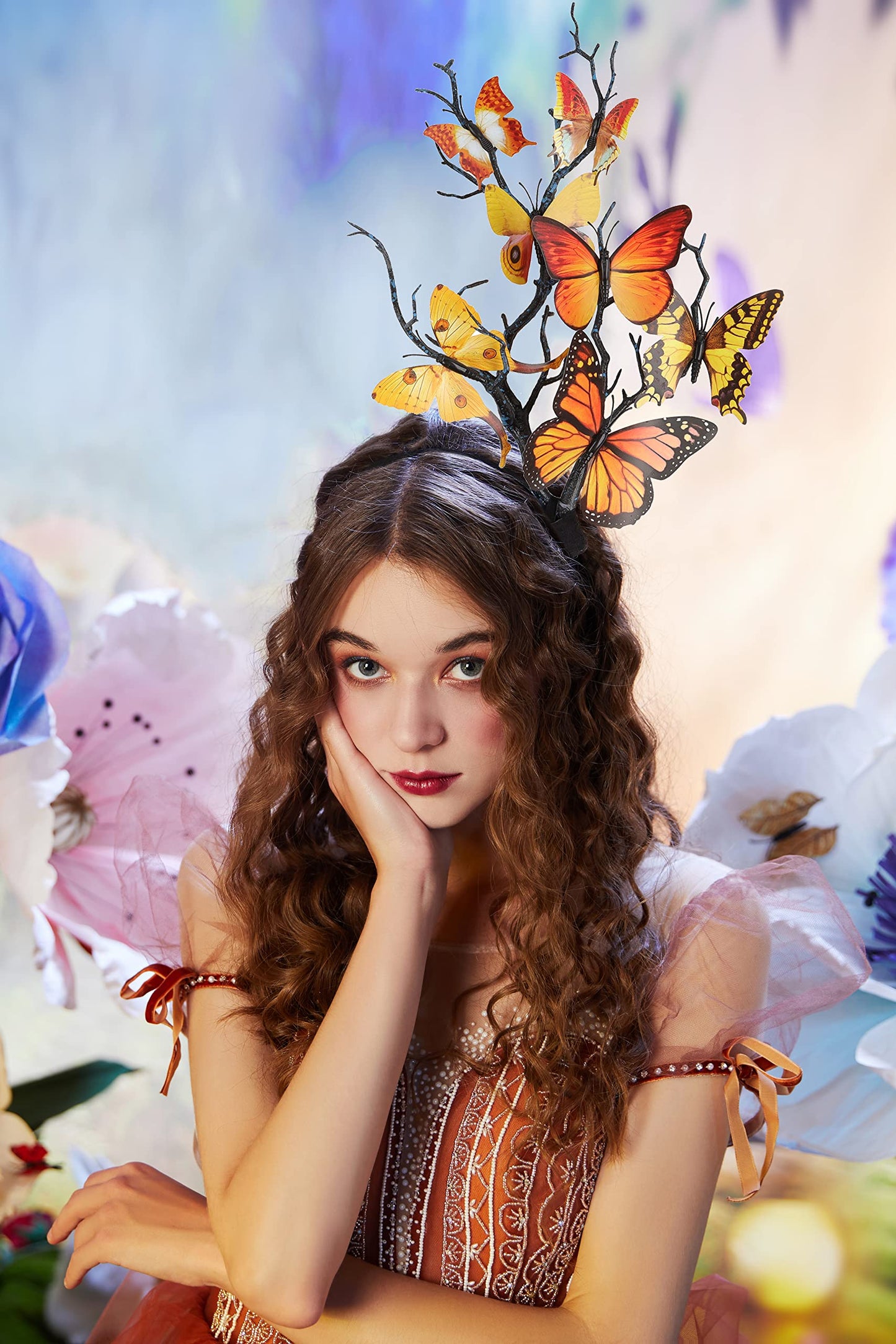 Coucoland Butterfly Headband Fascinator Hat - Monarch Butterfly Headband Crown Tea Party Halloween Costume Headpiece, yellow