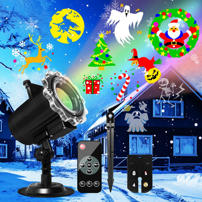 Halloween Decorations,MOSSNDAR 64 HD Patterns Halloween Christmas Projector Light Outdoor,Holiday Projector Light with RF Remote,Waterproof Landscape Lamp Projector for Garden Party,Xmas New Year Gift