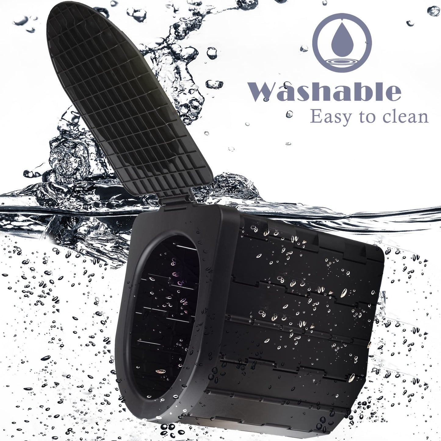 KINSPORY Camping Toilet, Portable Toilet for Adults & Kids, Foldable Potty & Outdoor Emergency Sanitation Products, Trash Can, Stool for Car Truck Camping Travel Hiking Fishing Long Trips (Deep Black)