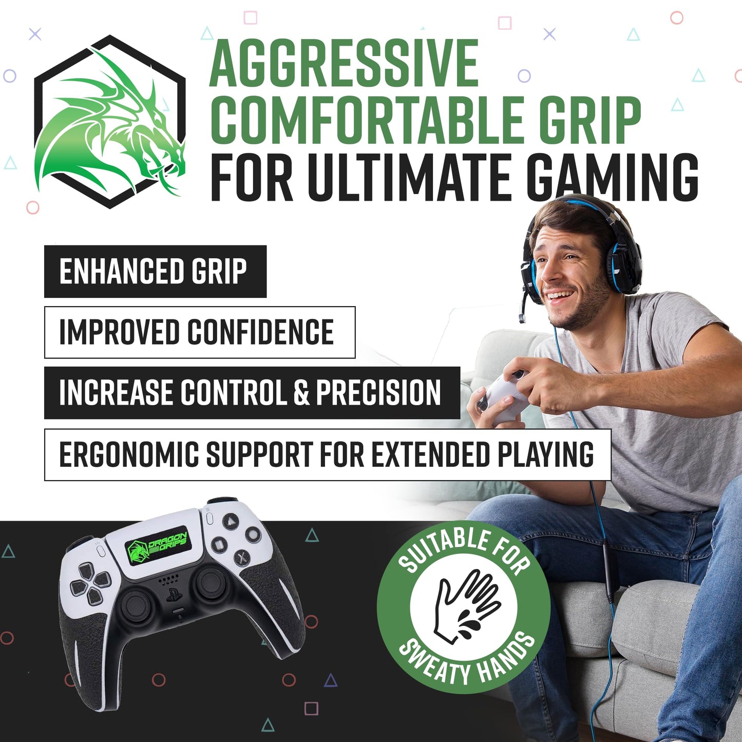 Dragon Grips PS5 Controller Grip, 22 Pcs Black Textured Non-Slip Rubber PS5 Controller Grips Stickers, Perfectly Fit to Any Handles, Trigger Buttons & D-pad, Sweat Resistant to Enhance Gaming Control