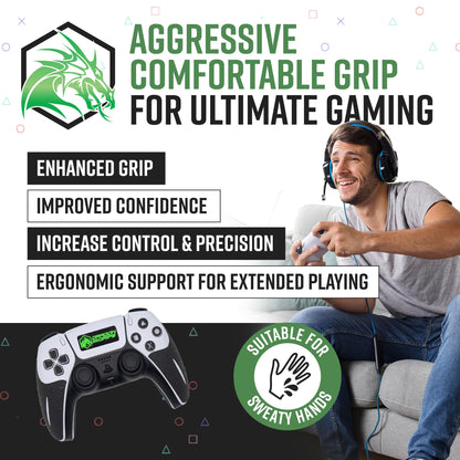 Dragon Grips PS5 Controller Grip, 22 Pcs Black Textured Non-Slip Rubber PS5 Controller Grips Stickers, Perfectly Fit to Any Handles, Trigger Buttons & D-pad, Sweat Resistant to Enhance Gaming Control