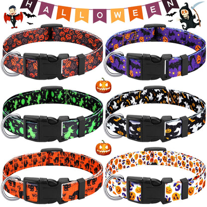 6 Pcs Halloween Dog Collars for Pumpkin Basic Adjustable Lightweight Holiday Comfortable Dog Collars with Plastic Buckle for Puppy Small Medium Large Pets(Medium)