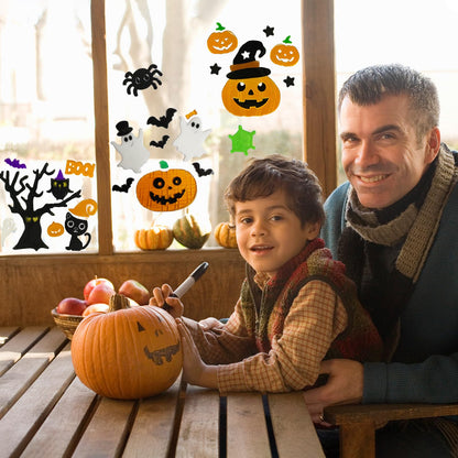 Halloween Gel Window Clings Decorations Window Stickers Gel Window Decor Includes Ghosts Pumpkins Witch Bats Haunted House, Reusable and Easy to Remove - 6 Sheets