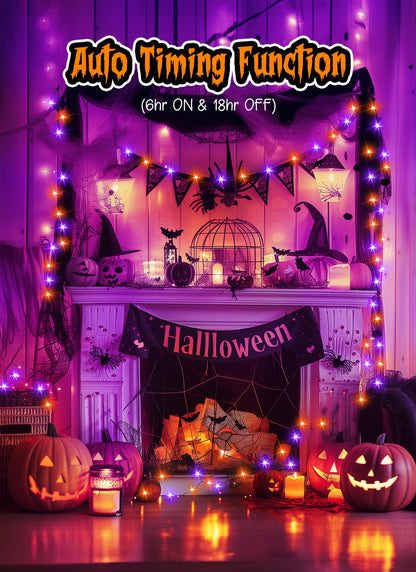 Halloween Fairy Lights, 33Ft 100 LED Battery Operated Fairy Lights, Waterproof Copper Wire Mason Jar Lights for Home Party Ghost Haunted House Indoor Outdoor Halloween Decorations, Orange & Purple