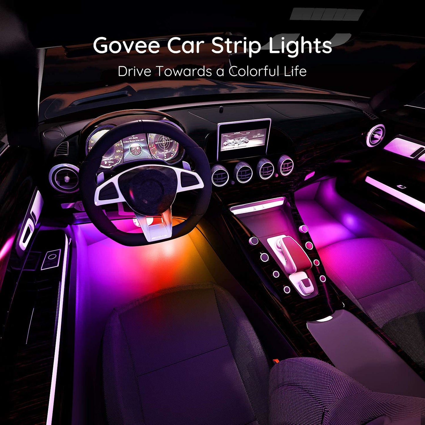 Govee Car Lights, Smart RGBIC Interior Car Lights with APP, Remote Control, LED Lights for Car Decor, DIY Mode and Multiple Scene Options, 2 Lines Design 72 LED Lights for Car