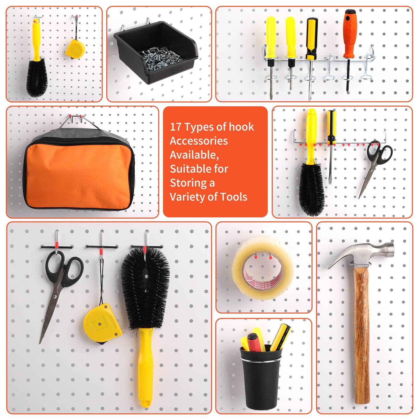 FALPRO 240PCS Pegboard Hooks Assortment, Pegboard Organizer Kit with Bins, Cups, 1/8 and 1/4 inch Hooks for Hanging Tools, Garage Wall Organization