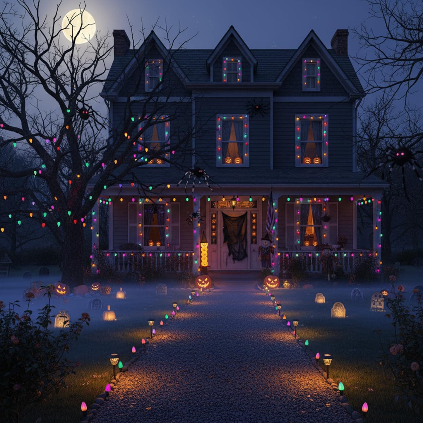 Halloween Lights, 25Ft C7 LED String Lights with Orange, Purple & Green Bulbs, Energy-Efficient, Waterproof, UL Certified for Outdoor & Indoor Halloween Yard, Porch, Patio, Garden Decorations