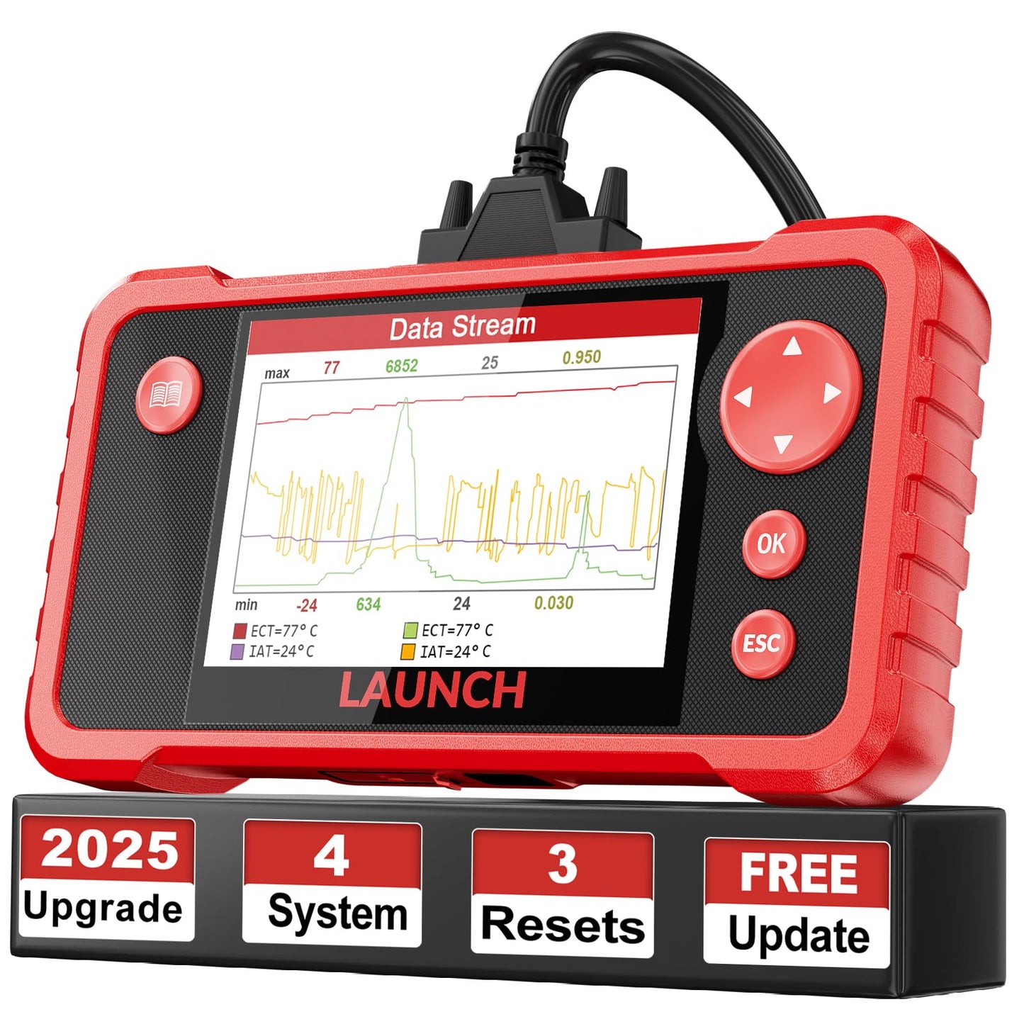 LAUNCH CRP123 V2.0 Elite OBD2 Scanner-2025 New Model Engine/ABS/SRS/Transmission Diagnostic Scan Tool SRS Airbag Code Reader,3 Reset Oil Service/Throttle Relearn/SAS Reset,Free Update