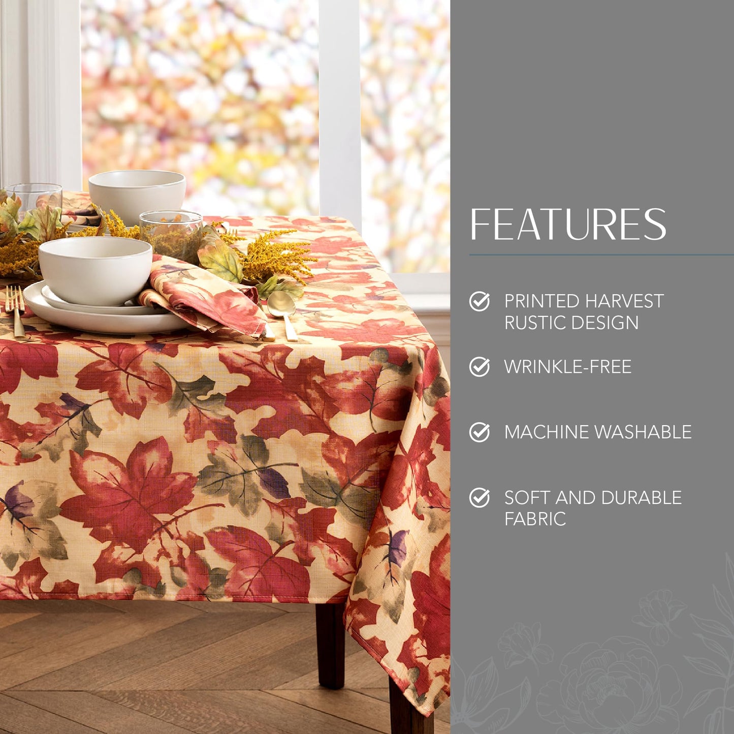 Elrene Home Fashions Harvest Festival Fall Printed Tablecloth, Polyester, Multicolor, 60" x 84" (Tablecloth)