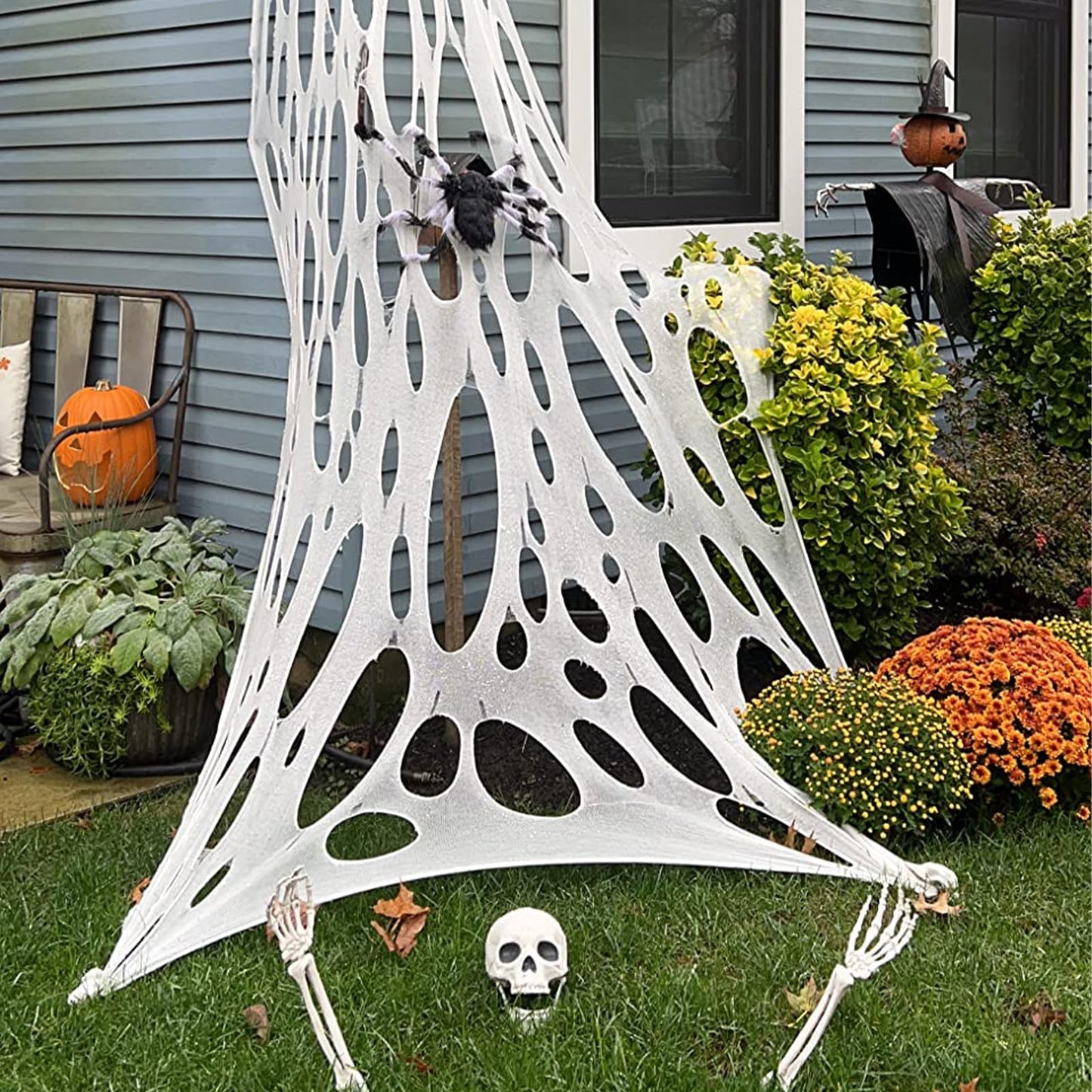 DAZONGE 2 Packs Spider Webs Halloween Decorations Outdoor, 900sqft Stretchy Spider Webbing for Halloween Decor, Spooky Spider Web Decorations for Hunted House Halloween Party