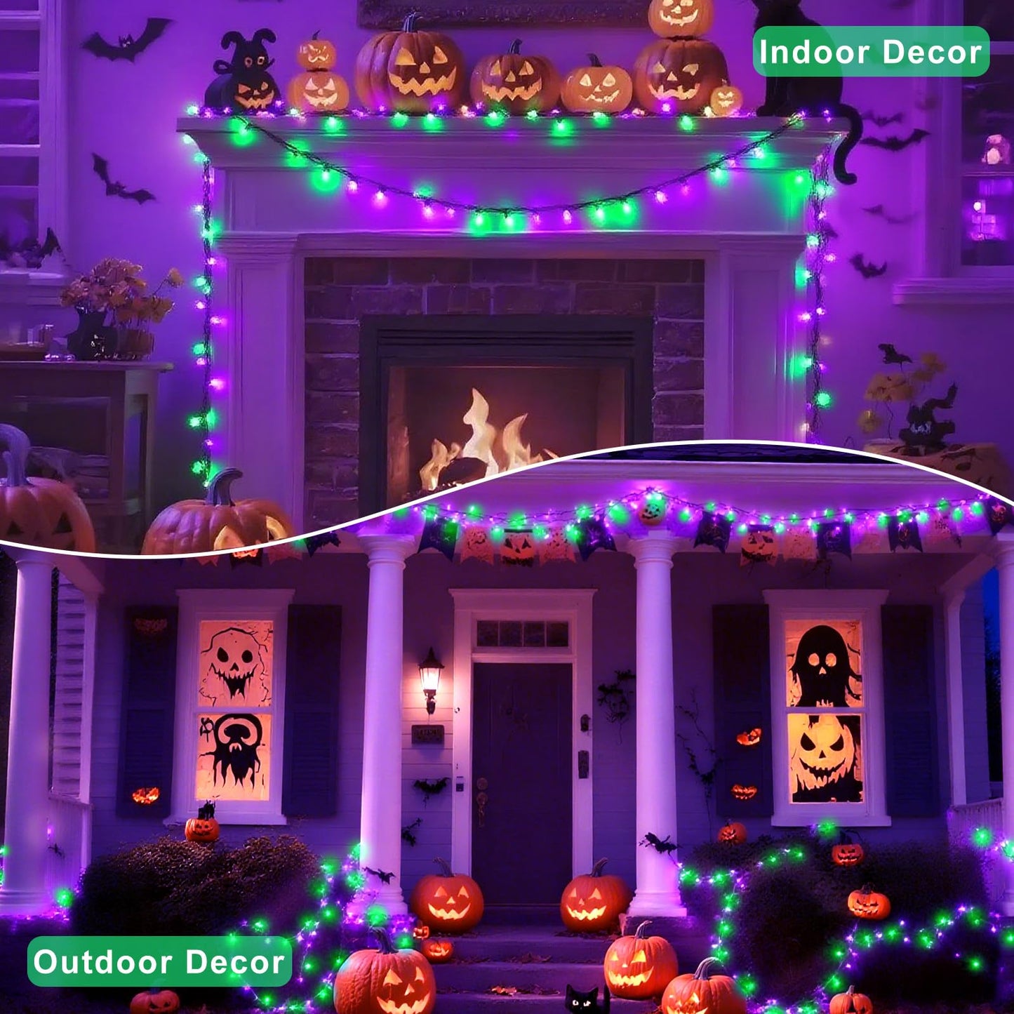 Connectable Purple and Green Halloween Lights, 2Pack 164ft 400Led 13 Modes String Lights Plug in, Twinkle Light with Timer Indoor/Outdoor for Tree Party Halloween Decorations