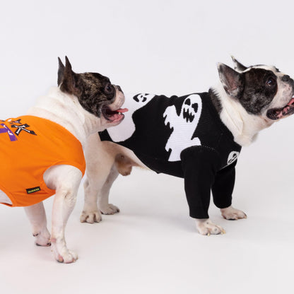 Fitwarm Halloween Ghost Dog Sweater, Funny Costumes for Dogs, Pet Apparel, Black, White, Medium