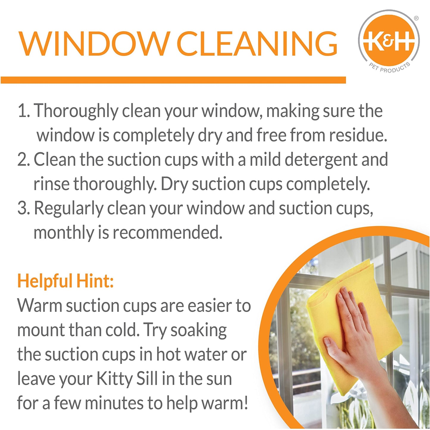 K&H Pet Products Universal Mount Cat Window Perch Bed for Large Cats, Orthopedic Window Hammock Holds 60 lbs, Sturdy Suction Cups, Washable Cover, Indoor Windowsill Furniture Bed - 14 X 24in Fleece