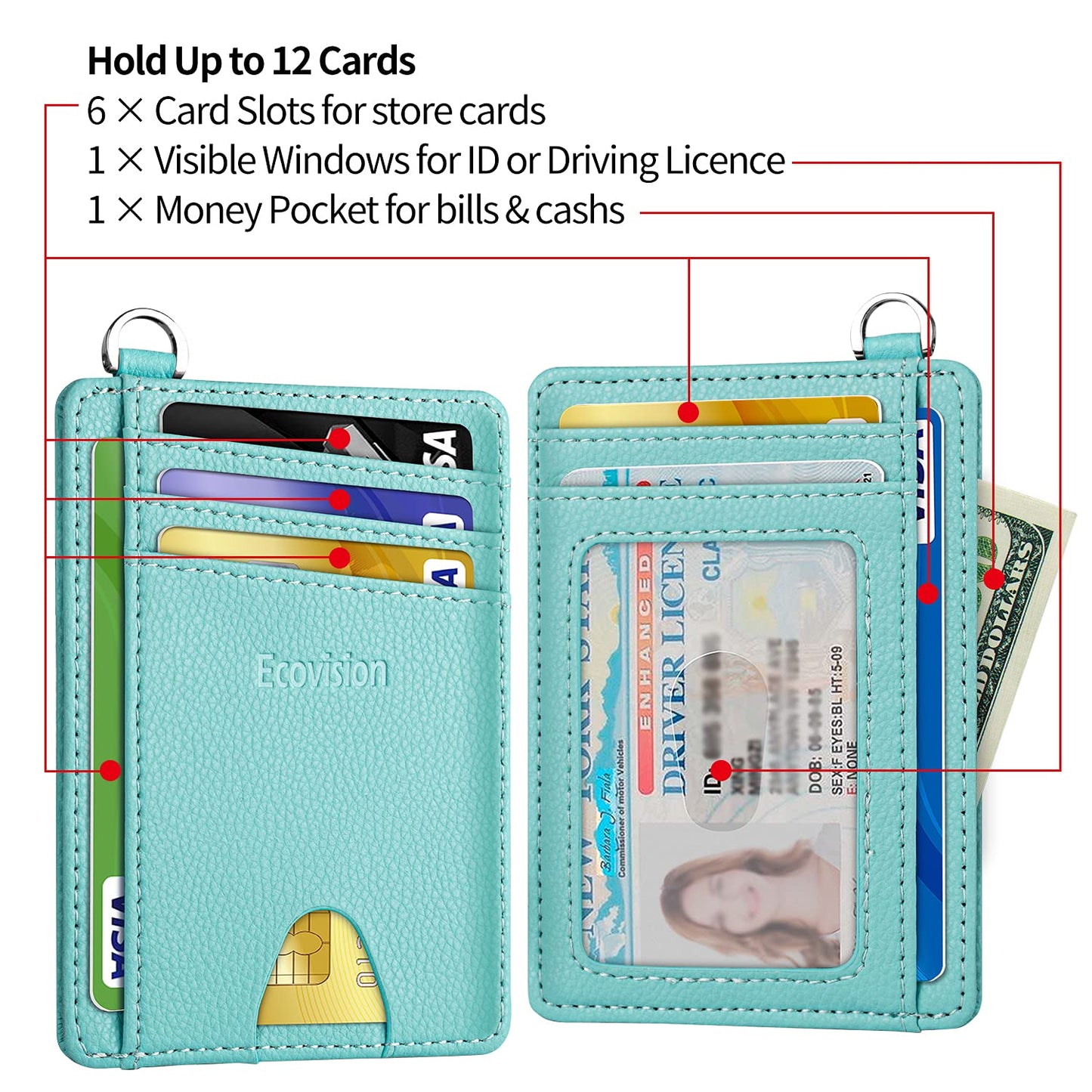 EcoVision Slim Minimalist Front Pocket Wallet, RFID Blocking Credit Card Holder Wallet with Detachable D-Shackle for Men Women