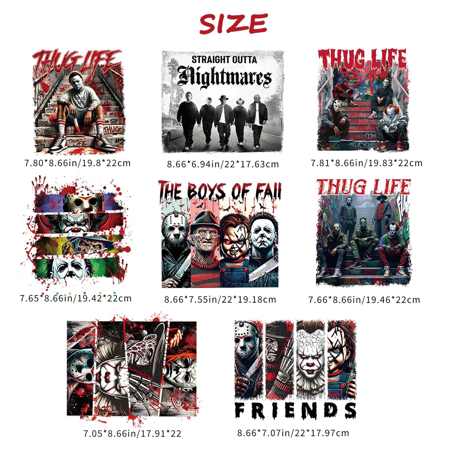 8 Sheets Halloween Iron on Transfers Patches for T-Shirt Iron on Decals Stickers Scary Movie Characters Design Heat Transfer Iron on Vinyl Appliques for Clothes Backpack DIY Craft Decor Supplies