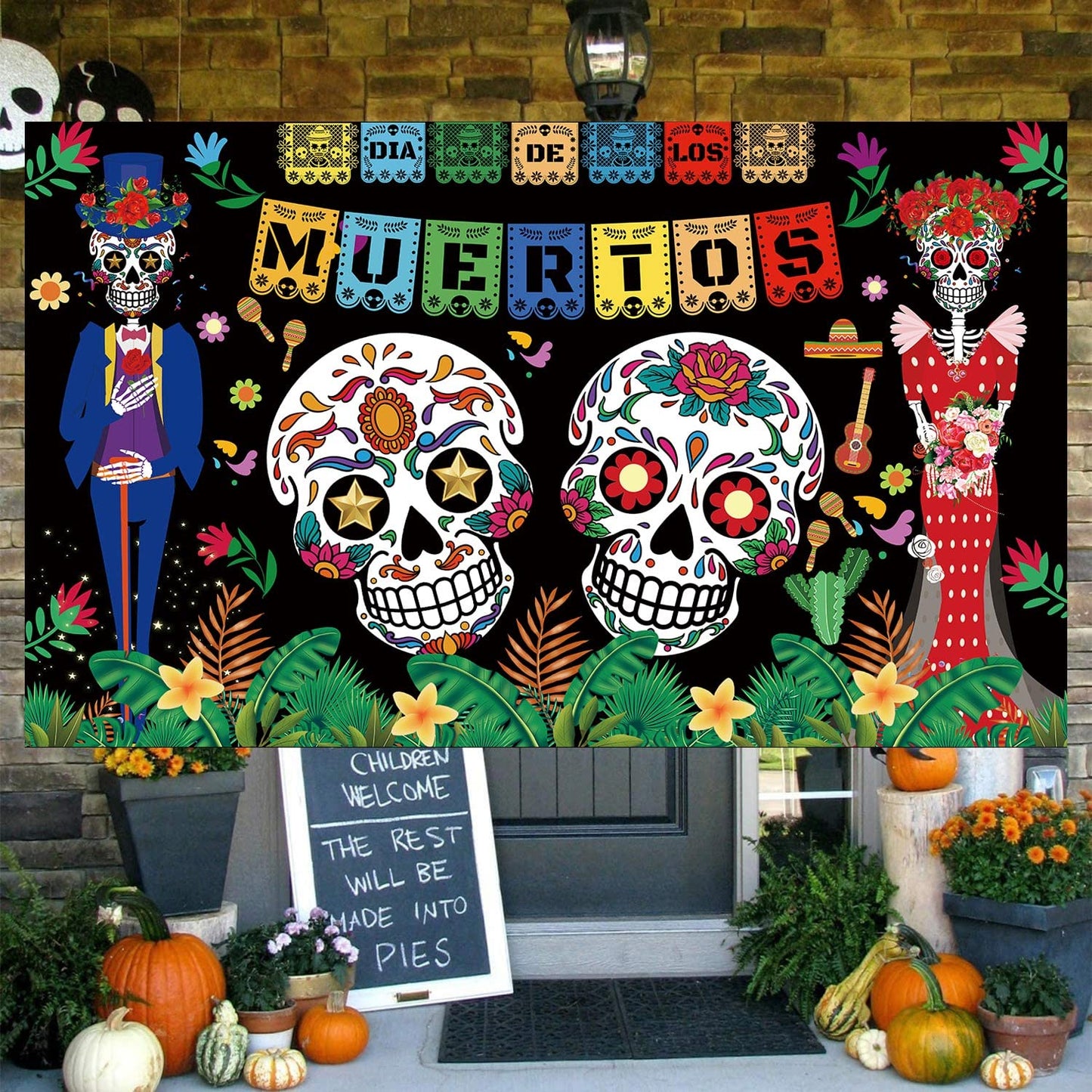 Famoby Day of The Dead Backdrop Dia DE Los Muertos Extra Large Fabric Banner for Halloween Party Mexican Fiesta Skull Photography Party Decoration