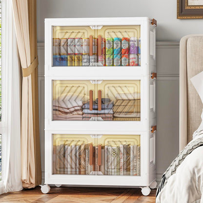 Fixwal 44QT Stackable Storage Bins with Lid, Closet Organizers and Storage with Lockable Wheels, Plastic Foldable Box Containers for Cabinet, Office, Bedroom Organization, 3 Pack Cubes