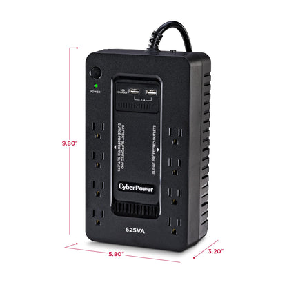 CyberPower ST625U Standby UPS Battery Backup and Surge Protector, 625VA/360W, 8 Outlets, 2 USB Charging Ports, Compact, UL Certified